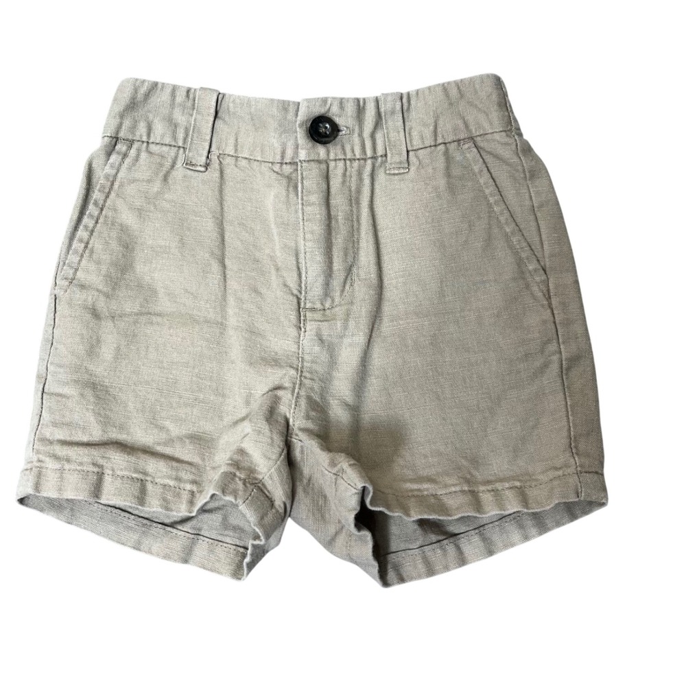 Janie and Jack Shorts Baby Boys 6-12M Khaki Linen Blend Chino Elastic Back